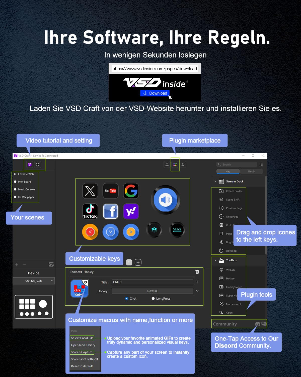Basicolor N3 Tastiera Macro: 6 Tasti LCD Shortcut, 3 Pulsanti & 3 Manopole – Controller Streaming Programmabile per Streaming (YouTube, OBS, Twitch), Produttività (Office) & Gaming (Mac/PC) - Bianco