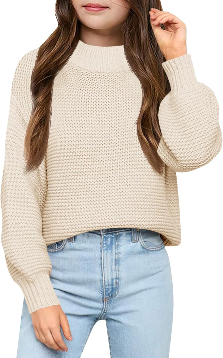 Imily Bela Girls Mock Neck Pullover Sweaters Casual Long Sleeve Knit Jumper Tops
