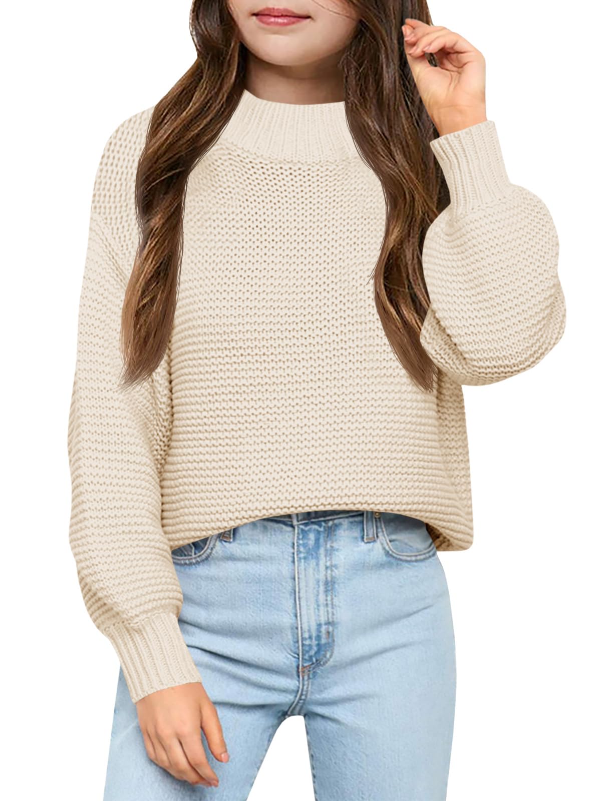 Imily Bela Girls Mock Neck Pullover Sweaters Kids Long Sleeve Knit Jumper