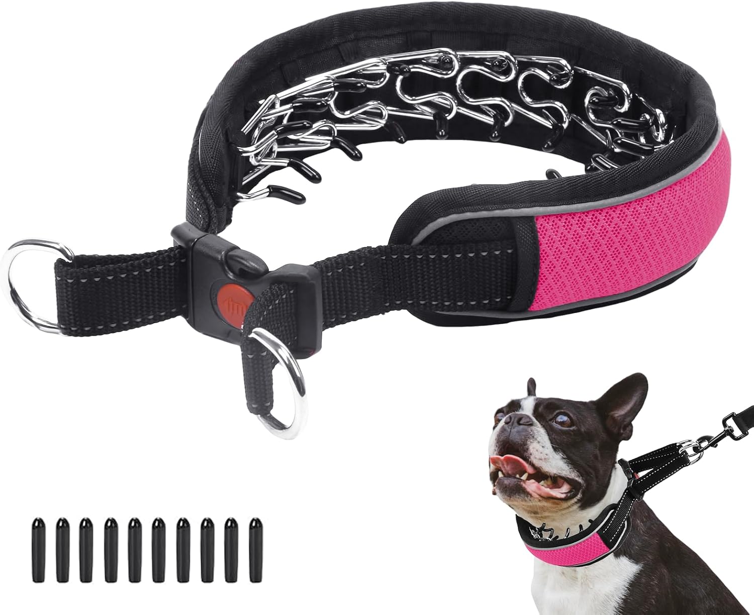 Martingale Collar for Dogs, Reflective No Pull Dog Collar for Large Medium Dogs, Adjustable Anti Pull Dog Collar for Training Walking, Heavy Duty Nylon Slip Collar with Buckle 2 Inch Wide M Hot Pink