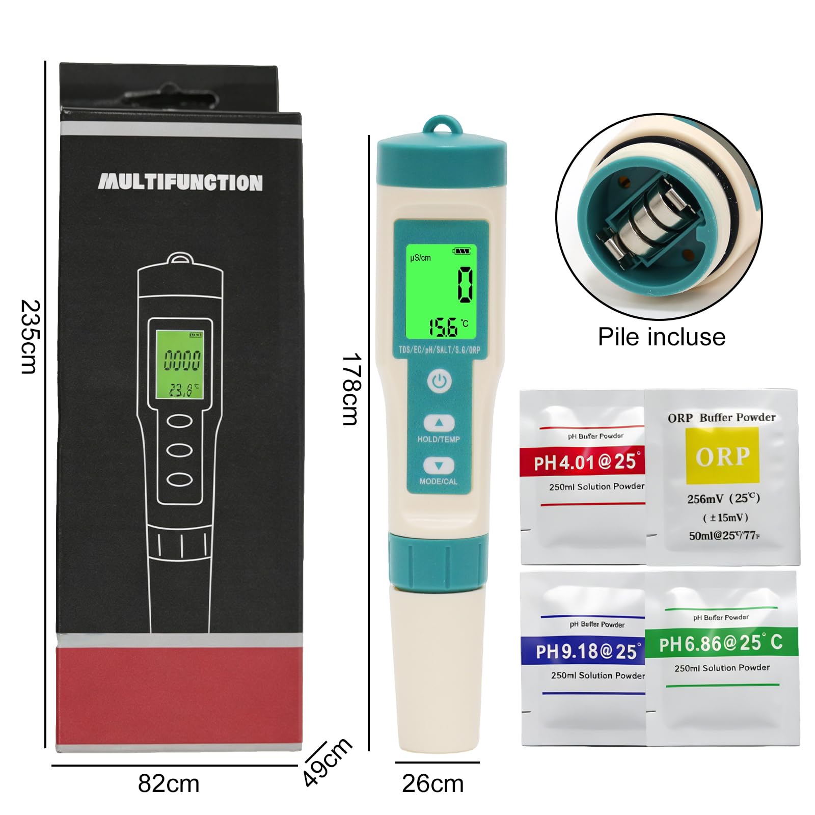 Testeur pH Salinité Piscine, Mesure de EC TDS ORP H2 SALT S.G Temp | 8 in 1 analyseur d'eau de piscine, testeur electronique eau pH, mesure electronique spa, aquarium, eau potable