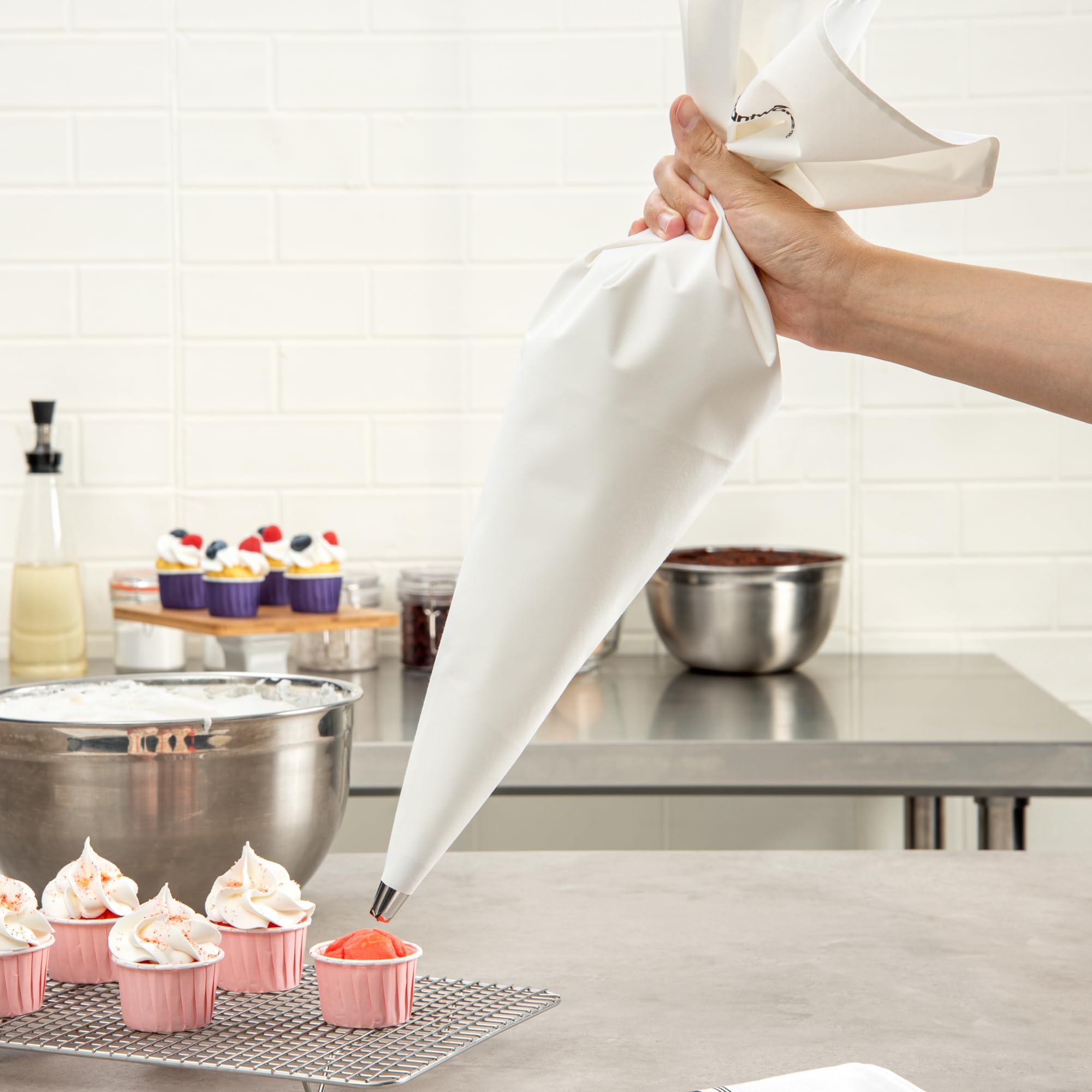 Restaurantware Spritzbeutel 144 Stück 60 cm Segeltuch Kuchen Dekorieren Beutel für Zuckerguss Gebäck Dekorateur Verstärkter Griff Fettdicht Weiß