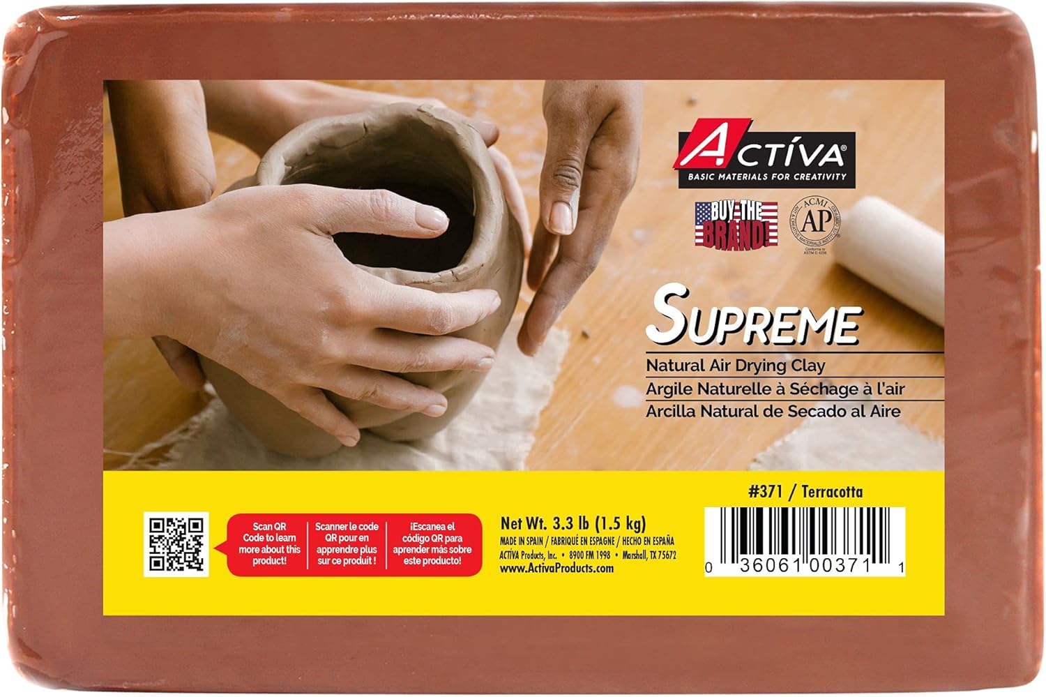 Activa Supreme Air-Dry Clay Terracotta 3.3 lbs - Ultra-Fine Professional Grade for Artists, Crafts & Classrooms