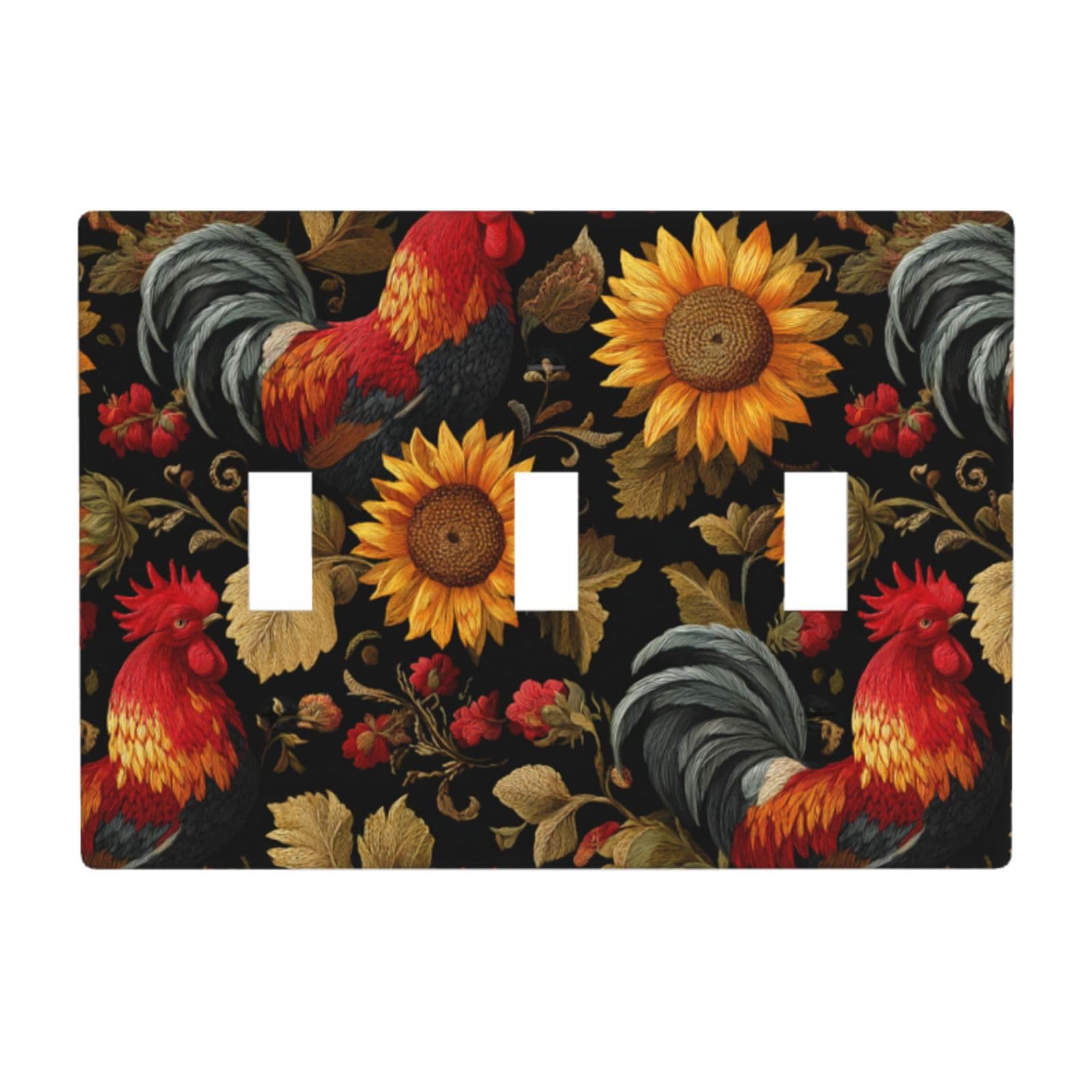 Roosters and Sunflowers Light Switch Covers 3 Gang Triple Toggle Wall Plate Switchplate Electrical Faceplate for Bathroom Kitchen Bedroom Decor