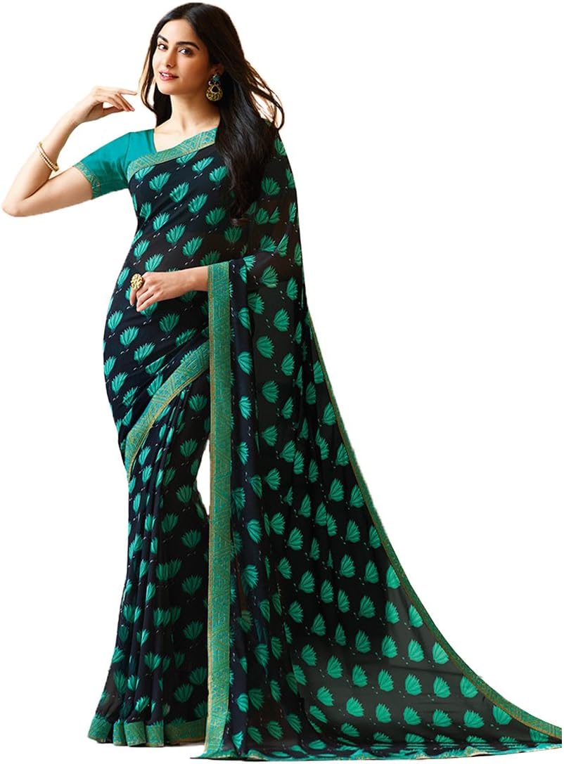 MOHIT CREATIONS Women's Partywear Printed Saree with Unstitched Blouse