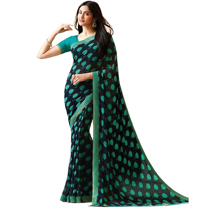 Women's Georgette Saree with Blouse Piece (Blue)