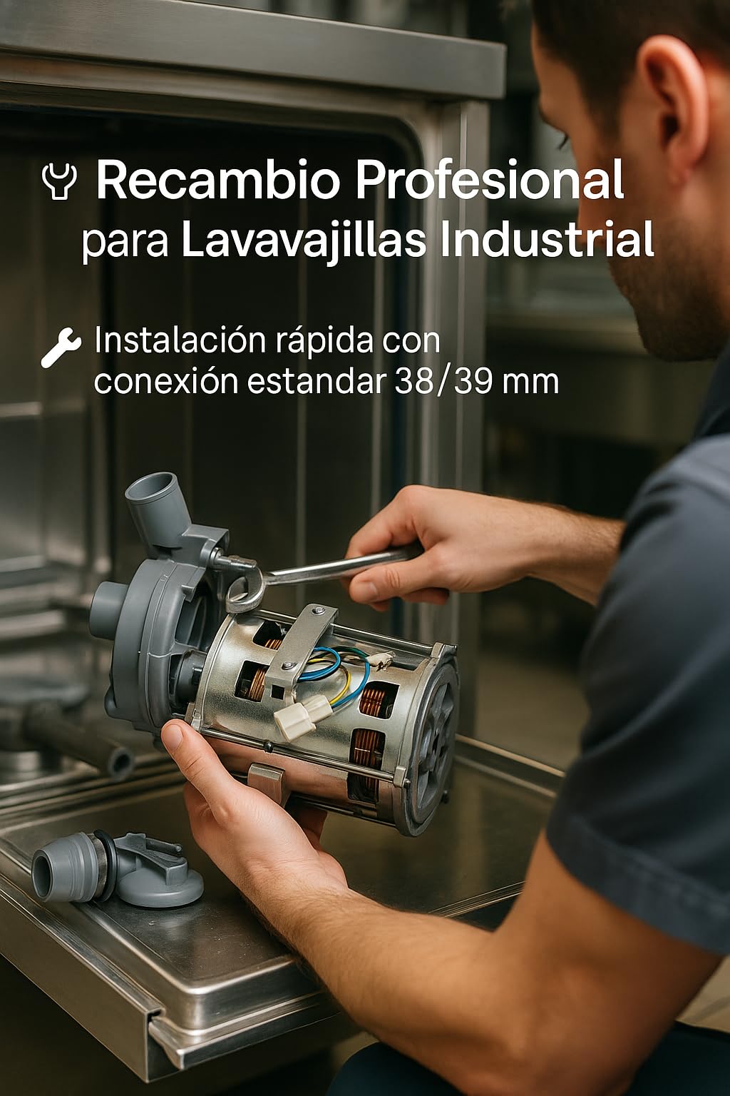 RO Linea Blanca ® Bomba Lavado Lavavajillas Industrial 220V 50Hz 590W 10uF Entrada 38mm Salida 38mm Rotacion Derecha Recambio Profesional Compatible Con Fagor Elframo Komel Azkoyen Futurmat Emmepi