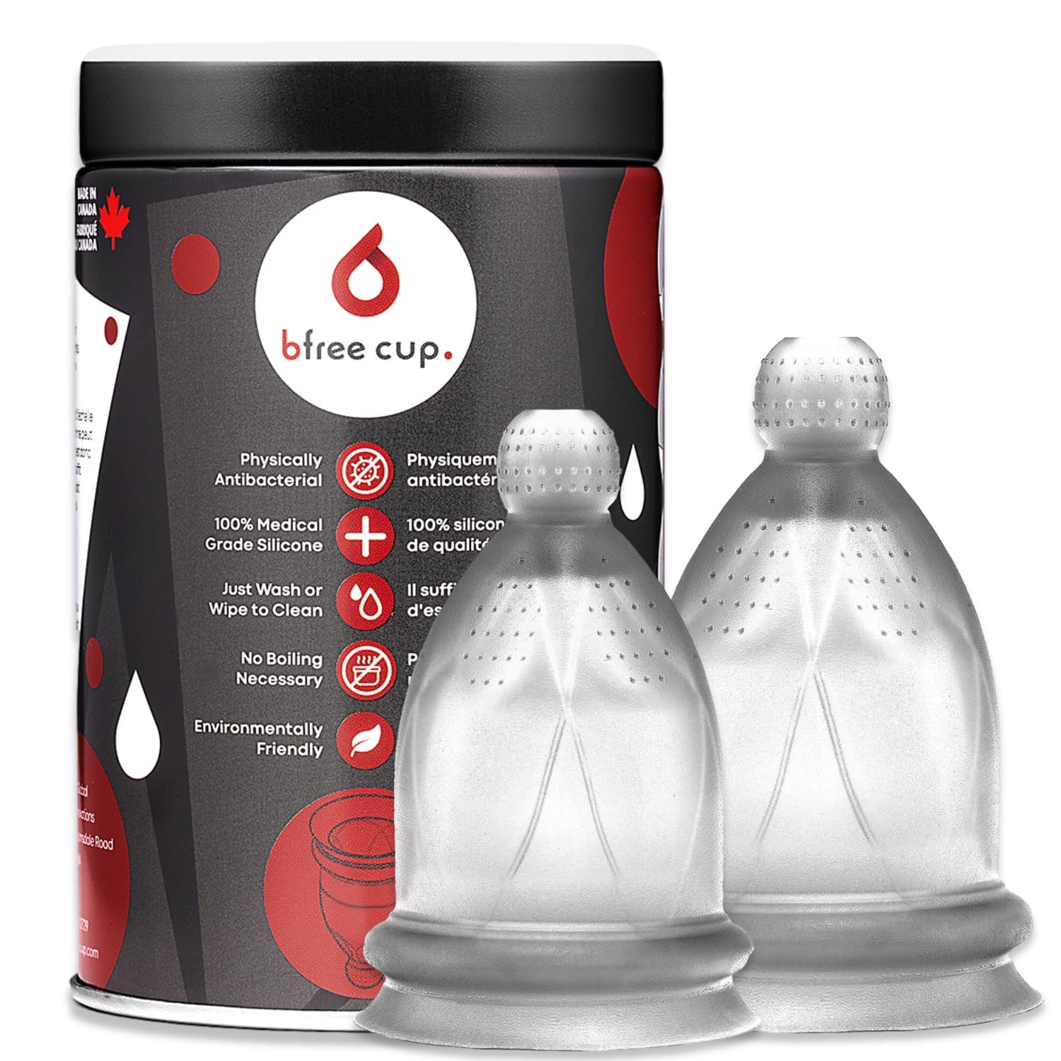 Bfree Menstrual Cup 2-Pack - Reusable Period Cup Leak-Free Eco-Friendly Tampon/Pad Alternative Feminine Hygiene Product for Teens, Women - Includes Size 1 + Size 2 Cups