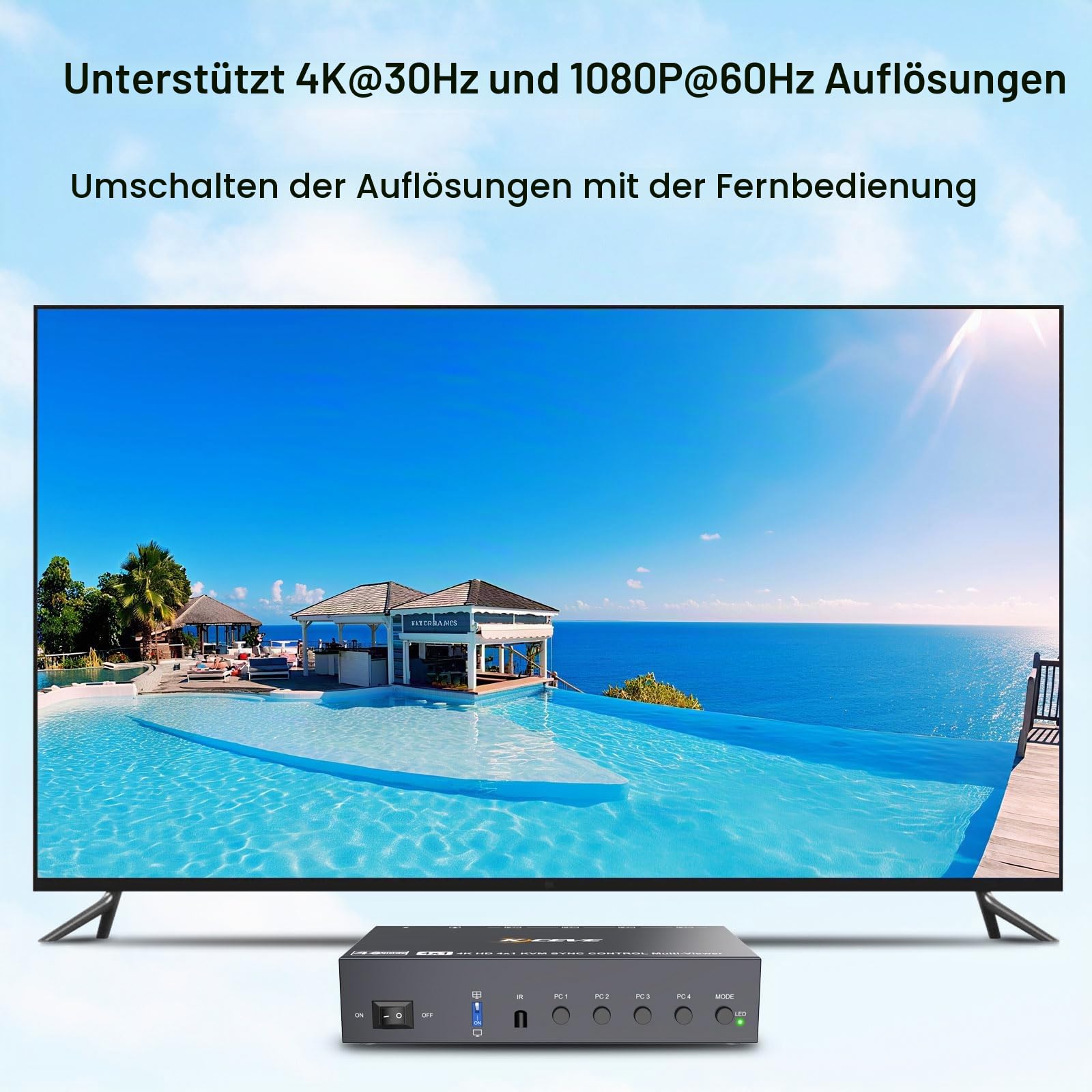 Quad View KVM Switch 4 Port HDMI, 4 Port Quad View KVM Switch | Multi Bildschirm, Gleichzeitig Anzeige, SYNC, Pip Mode, 4 PC 1 Monitor Mode, Wireless Remote(1080P 4 in 1 out KVM)