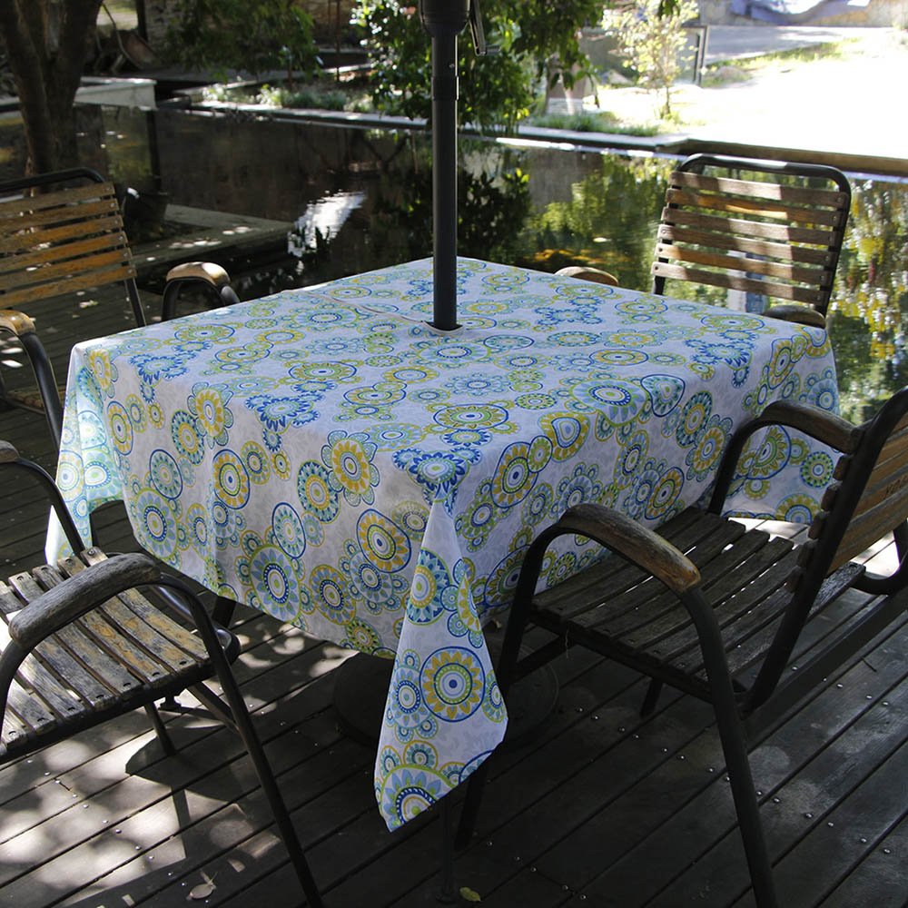 Melaluxe Spring/Summer Wrinkle-Free Waterproof Outdoor Tablecloth with Umbrella Hole and Zipper,60-Inch-by-102 Rectangle