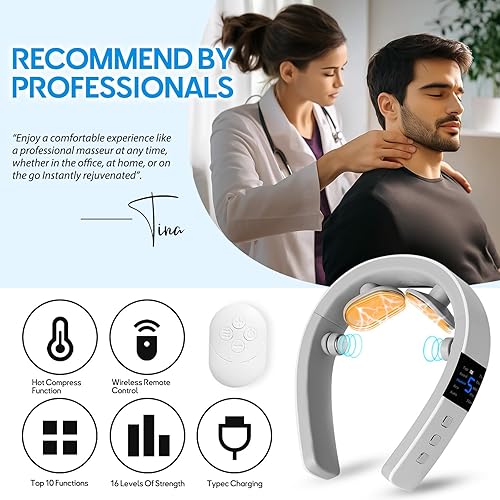 Miniatura 8 de Masajeador de cuello para aliviar el dolor de tejido profundo, masajeador de cuello eléctrico portátil con calor para mujeres y hombres