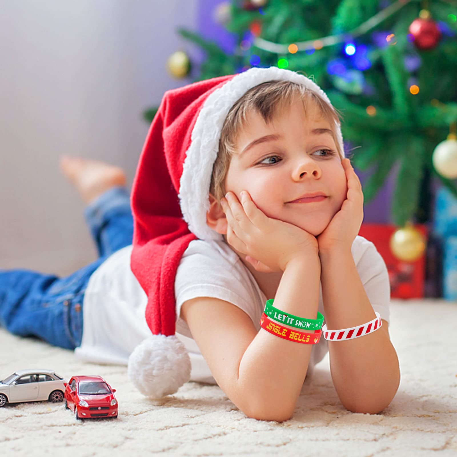 Pack 32 Pulseras Navideñas Elásticas | Copos De Nieve, Botas, Muñecos | Regalo Fiesta