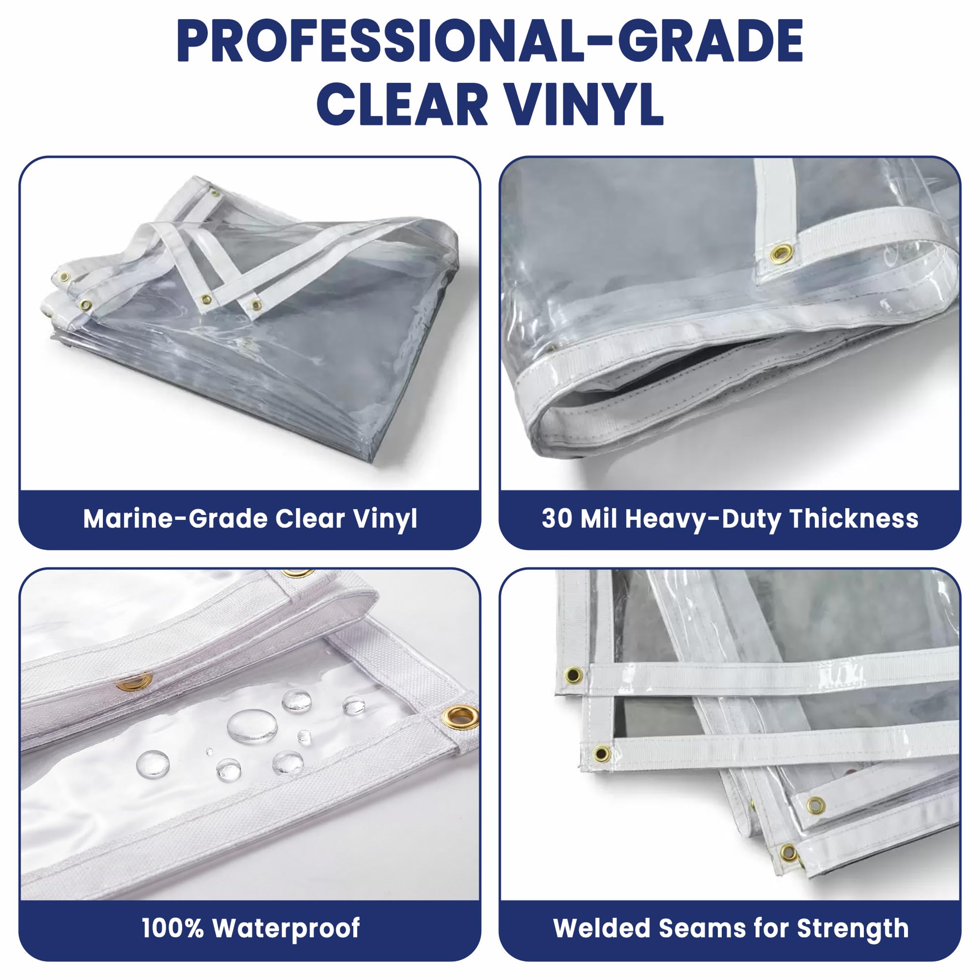 Tarps Now Marine Grade Clear Vinyl Tarp, (5' x 10') with Brass Grommets