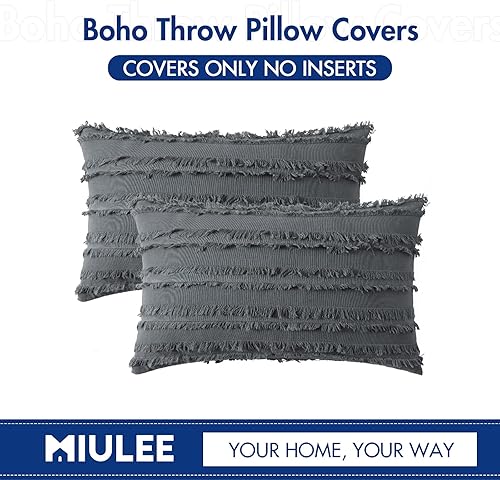 Miniatura 6 de MIULEE - Juego de 2 fundas de cojín decorativas de lino y estilo bohemio, con patrón jacquard a rayas, para sofá, sillón, sala de estar y