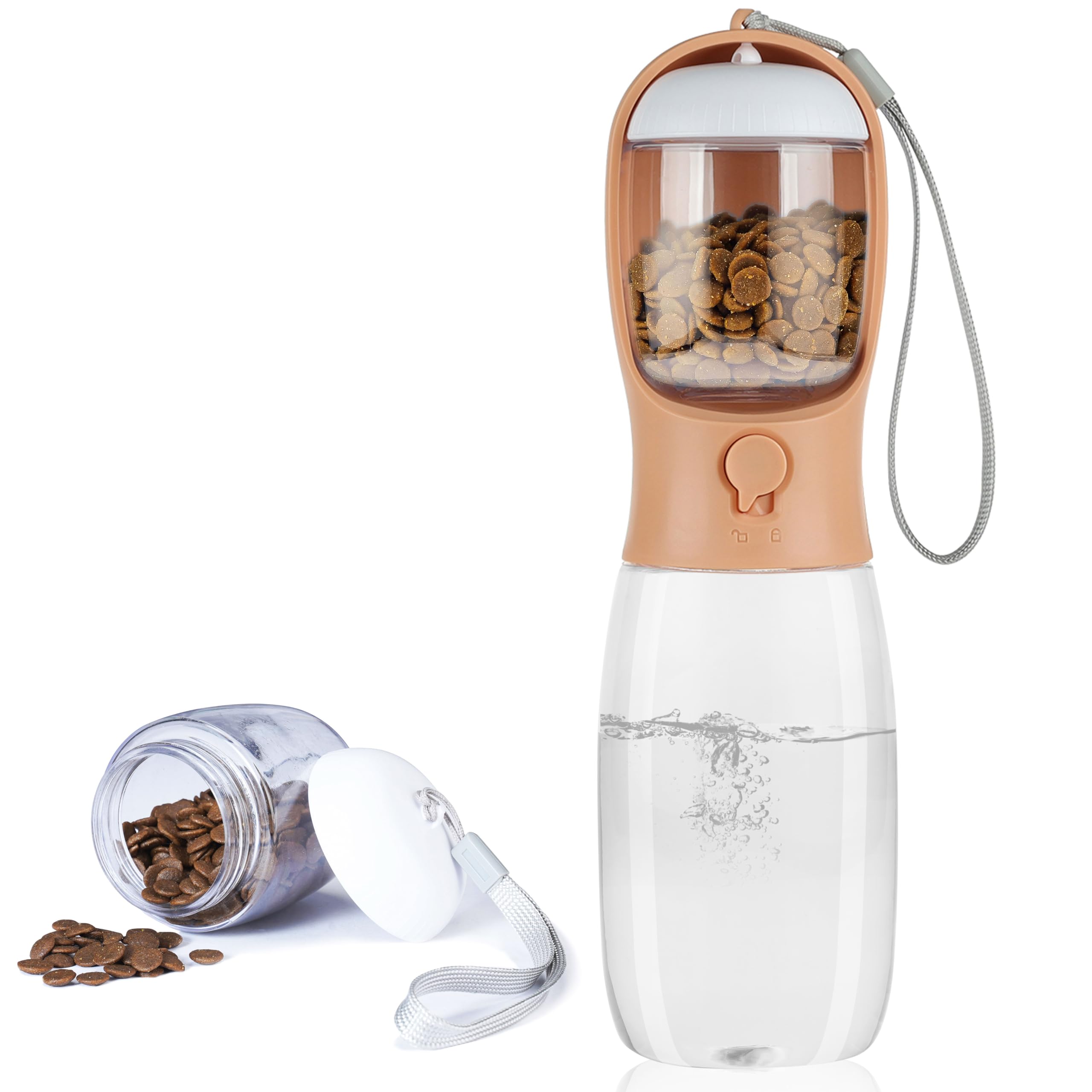 Dog Water Bottle with Food Container, Portable Leak Proof Pet Water Dispenser for Walking Hiking Travel, Puppy Essentials Accessories for Small Large Dogs, Dog Gifts (10oz/15oz/19oz)