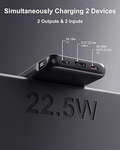 Miniatura 2 de Paquete de 2 baterías de carga rápida de 10000 mAh, cargador portátil compacto USB C de 22.5 W con 2 salidas y 2 entradas, pantalla LED, compatible
