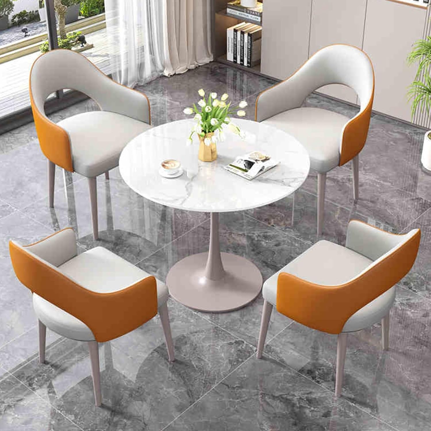 Reception Table and Chair Combination, Small Conference Room Negotiation Table Sets, Office Club Table, Suitable for Lounge, Orange