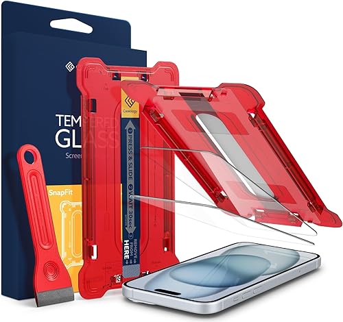 Caseology Vidrio templado de ajuste rápido [2 unidades/fácil instalación] Protector de pantalla compatible con iPhone 15 Plus con kit de instalación
