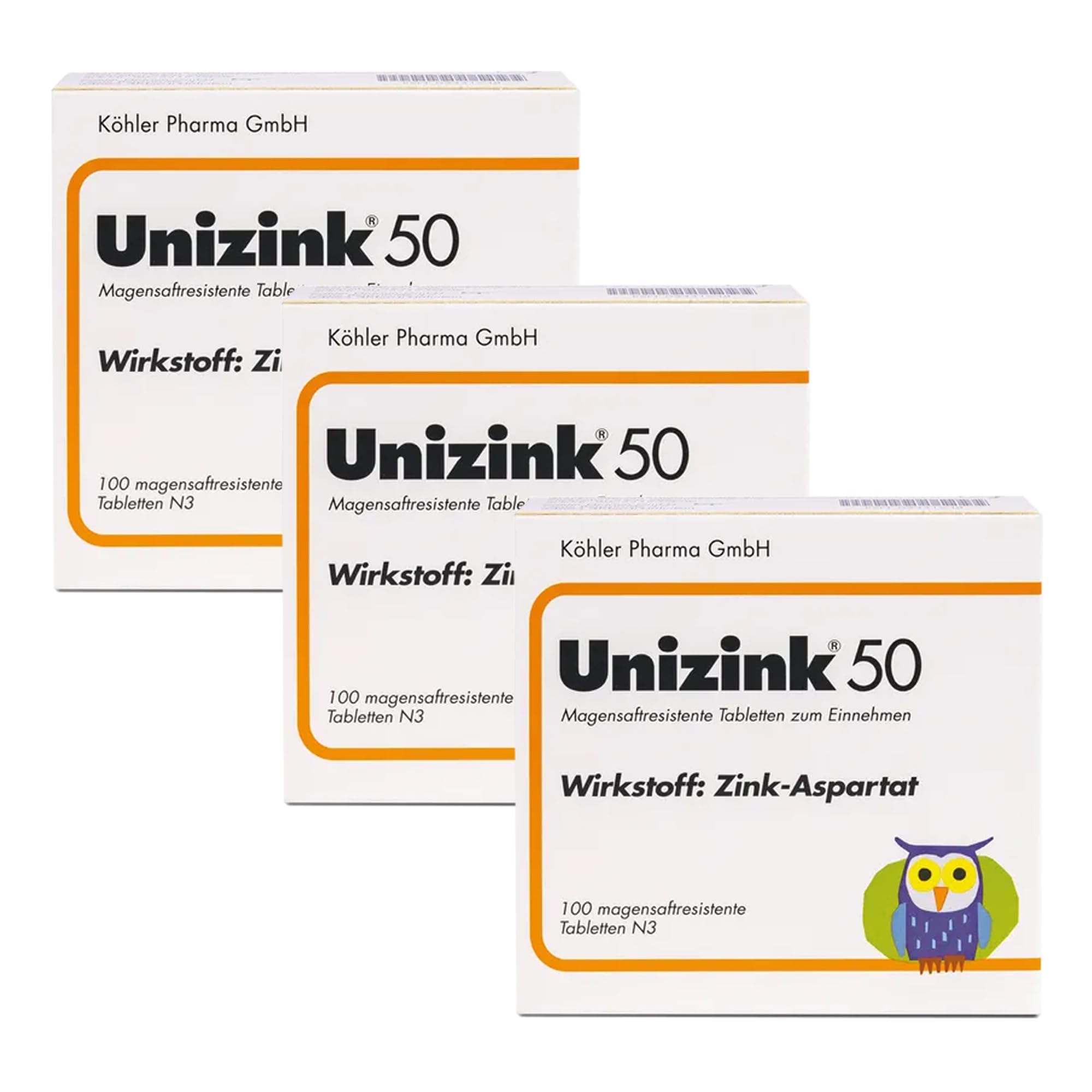 Unizink 50 magensaftresisitente Tabletten, effektive Zinkversorgung für ein starkes Immunsystem, gesunde Haut, Haare und Nägel sowie zur Vorbeugung von Erkältungen und Müdigkeit, 3x 100 St