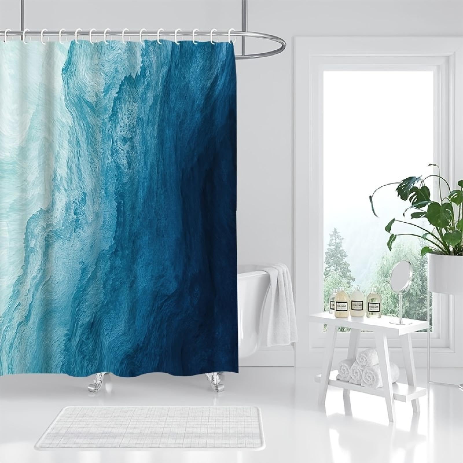 Cortina de ducha impermeable con ganchos, lavable a máquina, poliéster, 221 x 180 cm