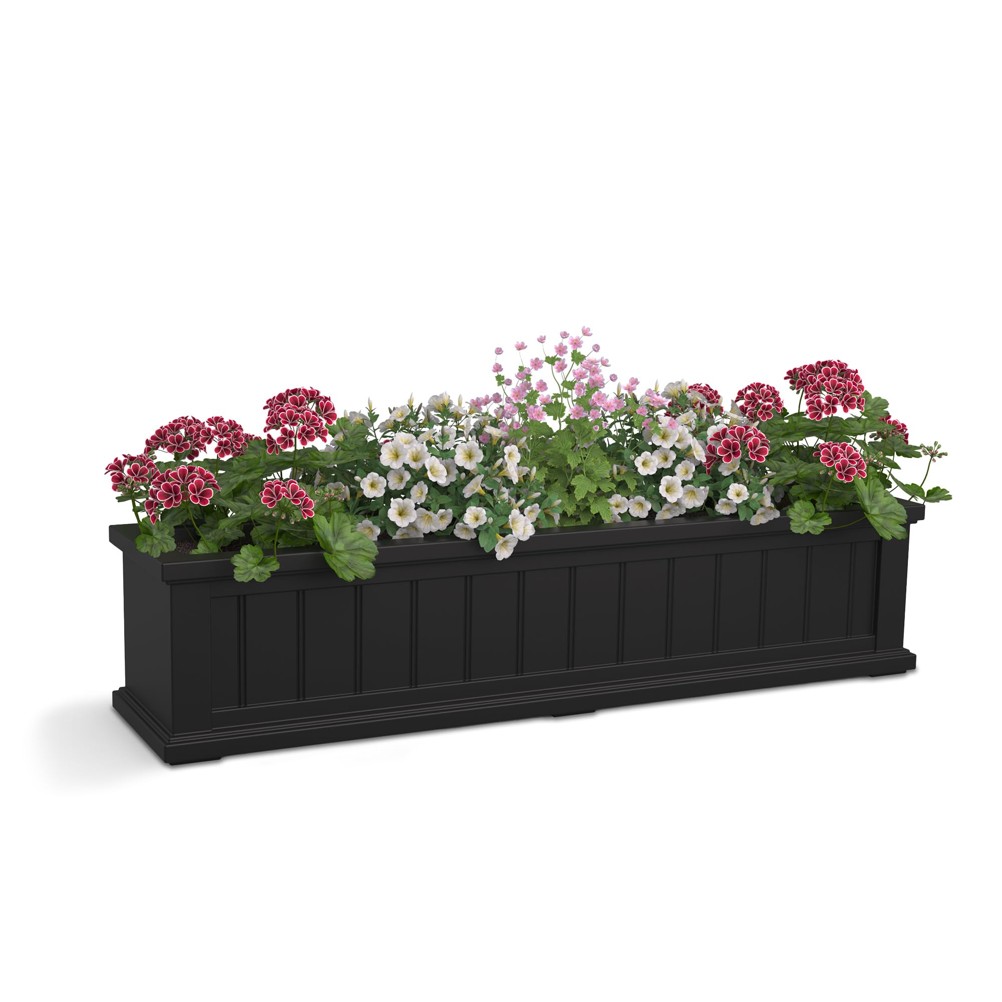 Mayne Cape Cod 4ft Window Box - Black - 48in L x 11in W x 10.8in H - Polyethylene - Built-in Water Reservoir (4841-B)