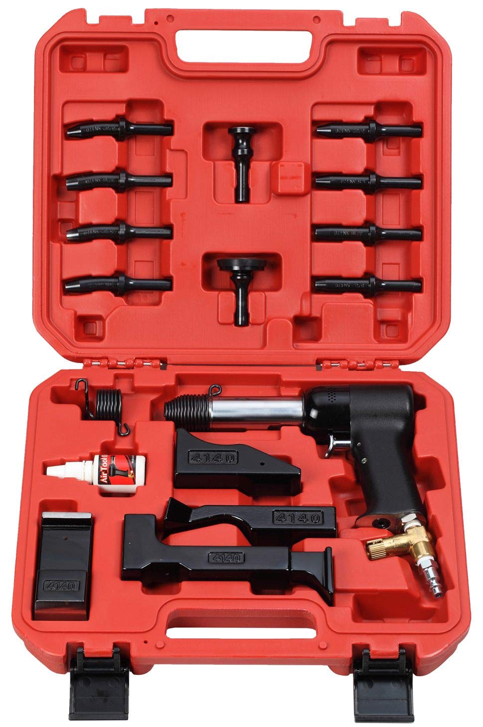 HRH-2X-777 Deluxe AIR Hammer KIT for Rivets. Includes: 4 Bucking Bars, 4 Cupped Universal Head BITS (3/32", 1/8", 5/32" & 3/16"), 4 Offset Universal Head BITS, 1" Flush BIT