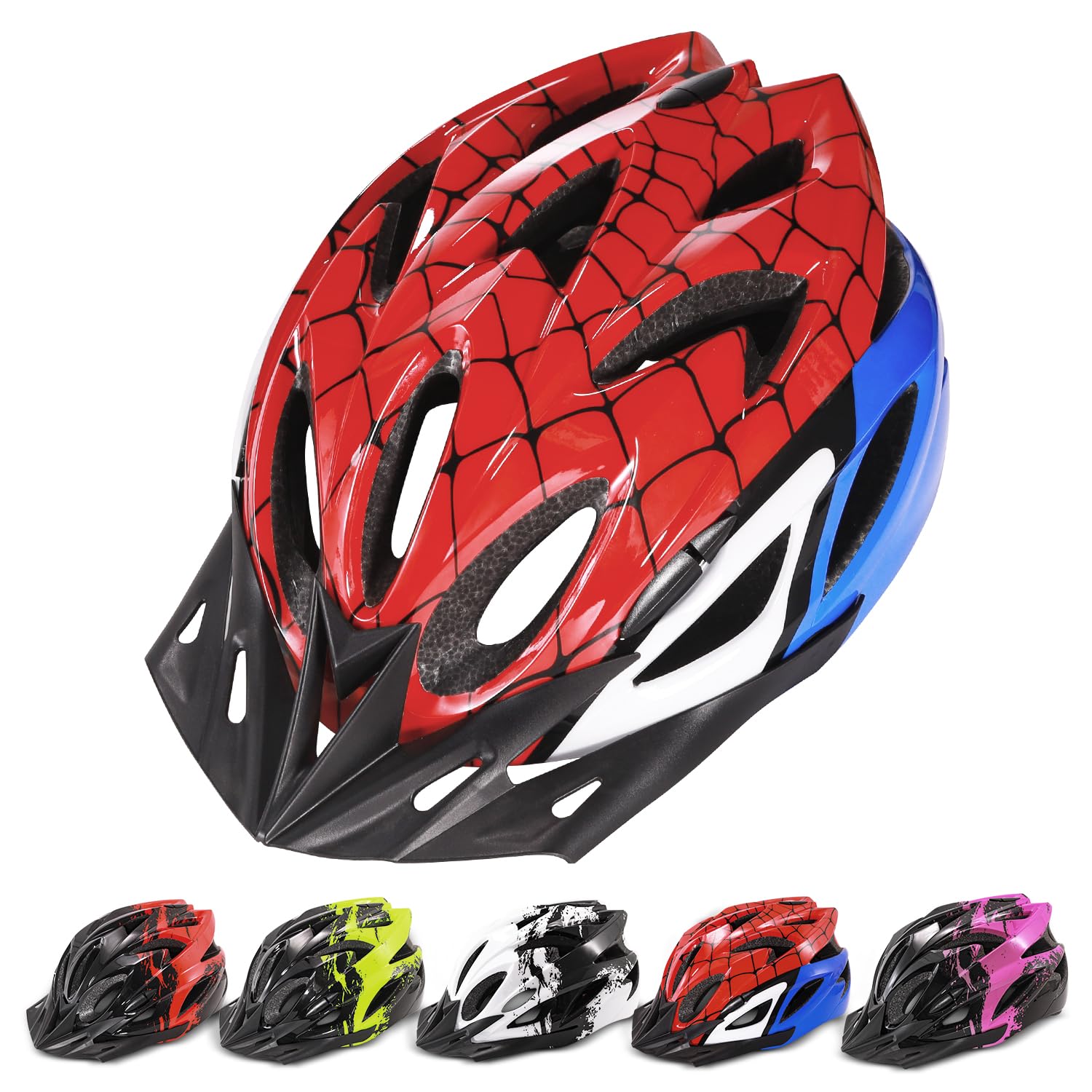 Kids Bike Helmet for Boys & Girls 3-8 Years, Adjustable Lightweight Helmet with 18 Vents, Toddler Child Multi-Sport Safety Certified Helmet for Bicycle, Scooter, Skateboarding 48-55CM S Black-Red