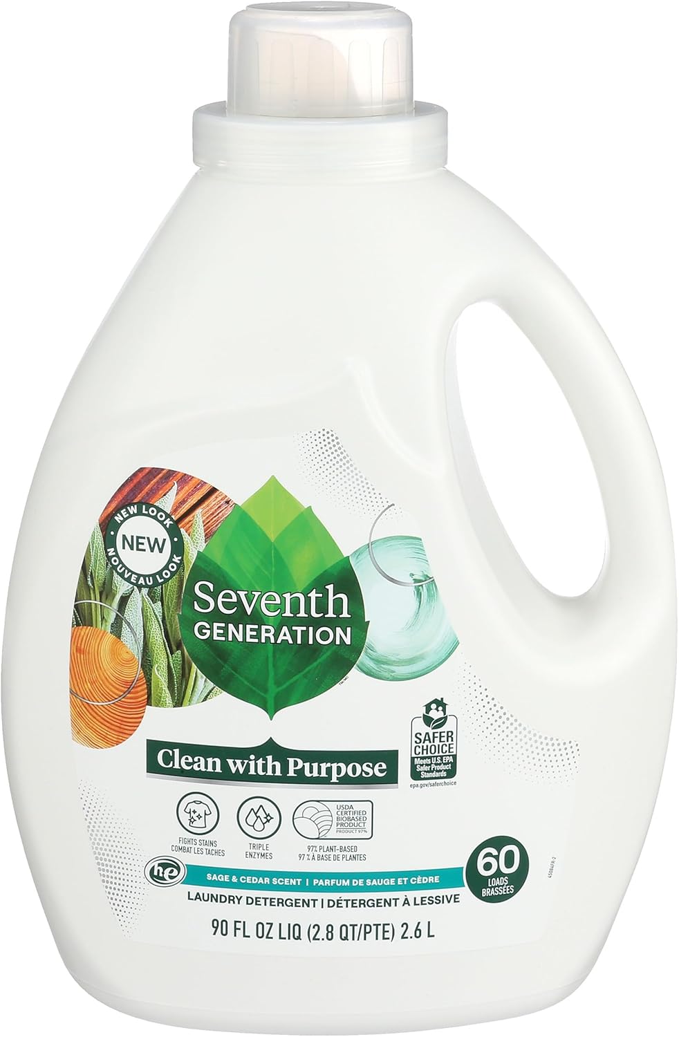 Seventh Generation Liquid Laundry Detergent Biodegradable Sage and Cedar Washing Detergent 90 oz