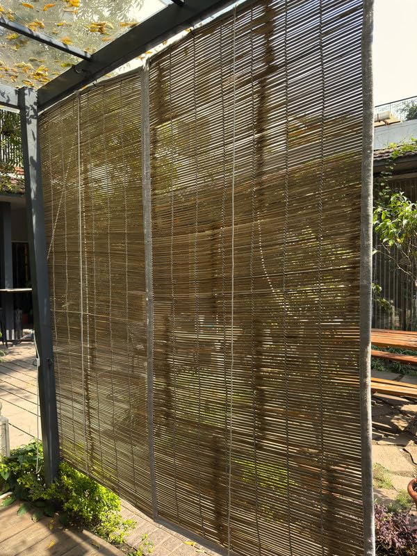 Image of W 4 Ftx H 8 Ft (Pack of 1) Bamboo Curtain| Outdoor Roll-Up Blinds for Balcony, Veranda & Windows | Sun Protection | All-Season Bamboo Protection