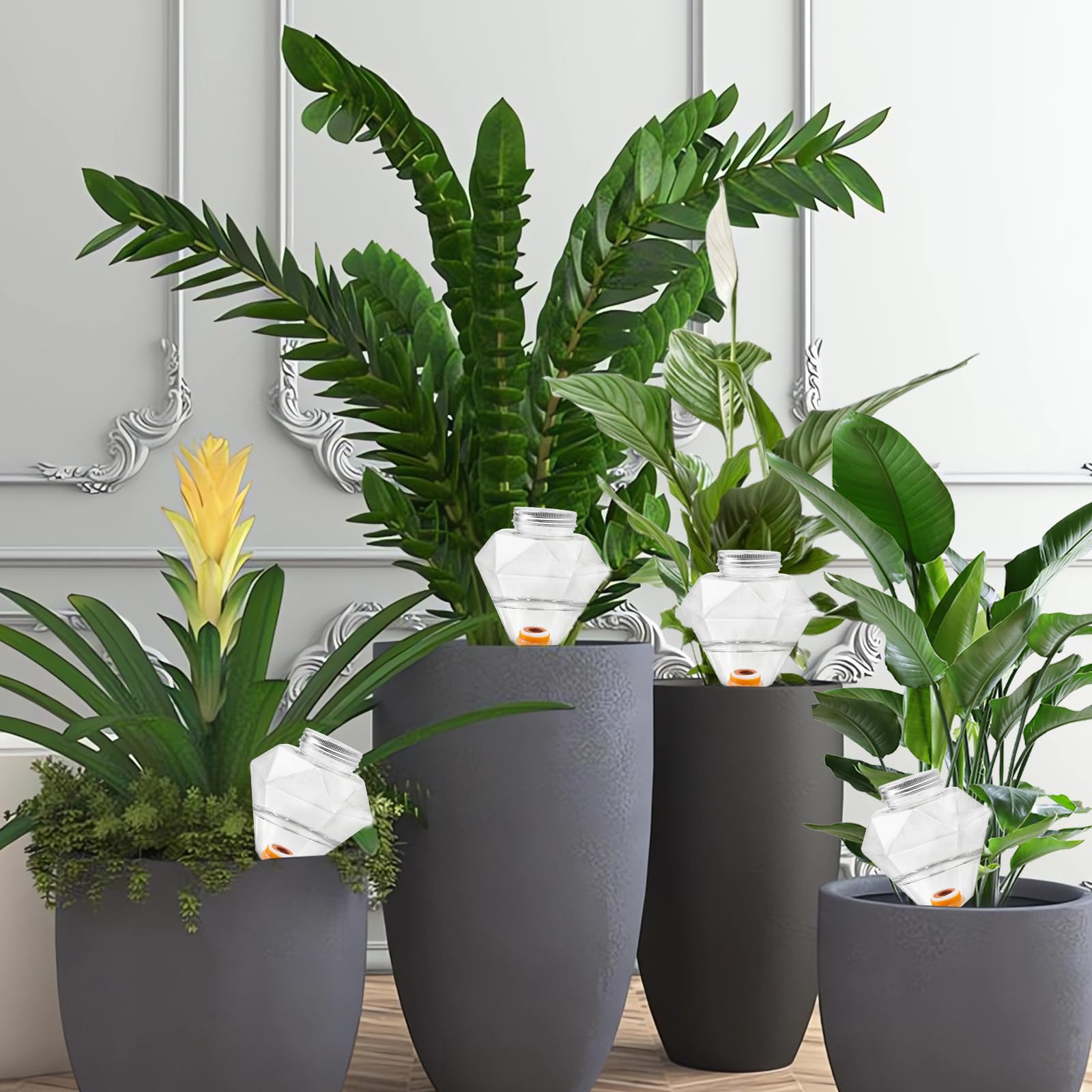Lot de 6 globes d'arrosage en plastique en forme de diamant pour plantes à arrosage automatique 500 ml pour plantes d'intérieur et d'extérieur
