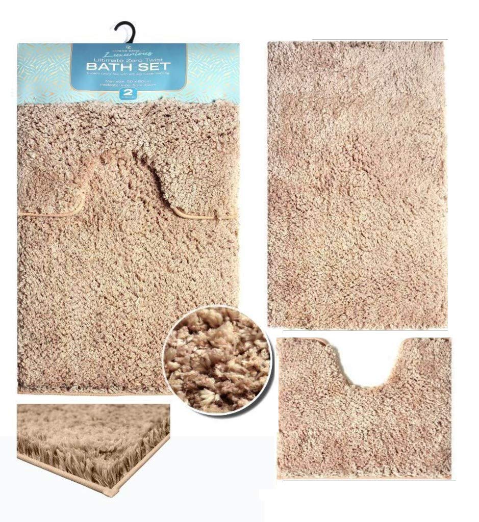 Goldstar Natural Goldstar® Zero Twist Fluffy 2Pc Bath Mat Sets Non Slip Absorbent Bath And Pedestal Mat Rug,