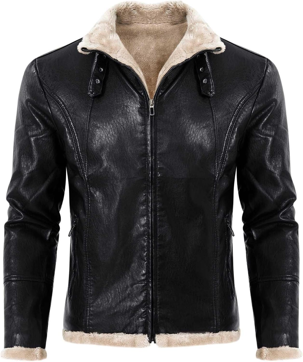 Men's Fleece Lined Faux Leather Coat Warm Plus Size Trucker Jacket Winter Coats Fur Collar Sherpa Jacket Trench Coats