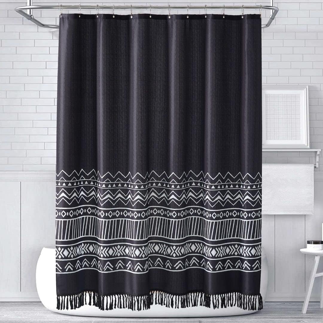YOSTEV Black Shower Curtains for Bathroom, Farmhouse Tassel