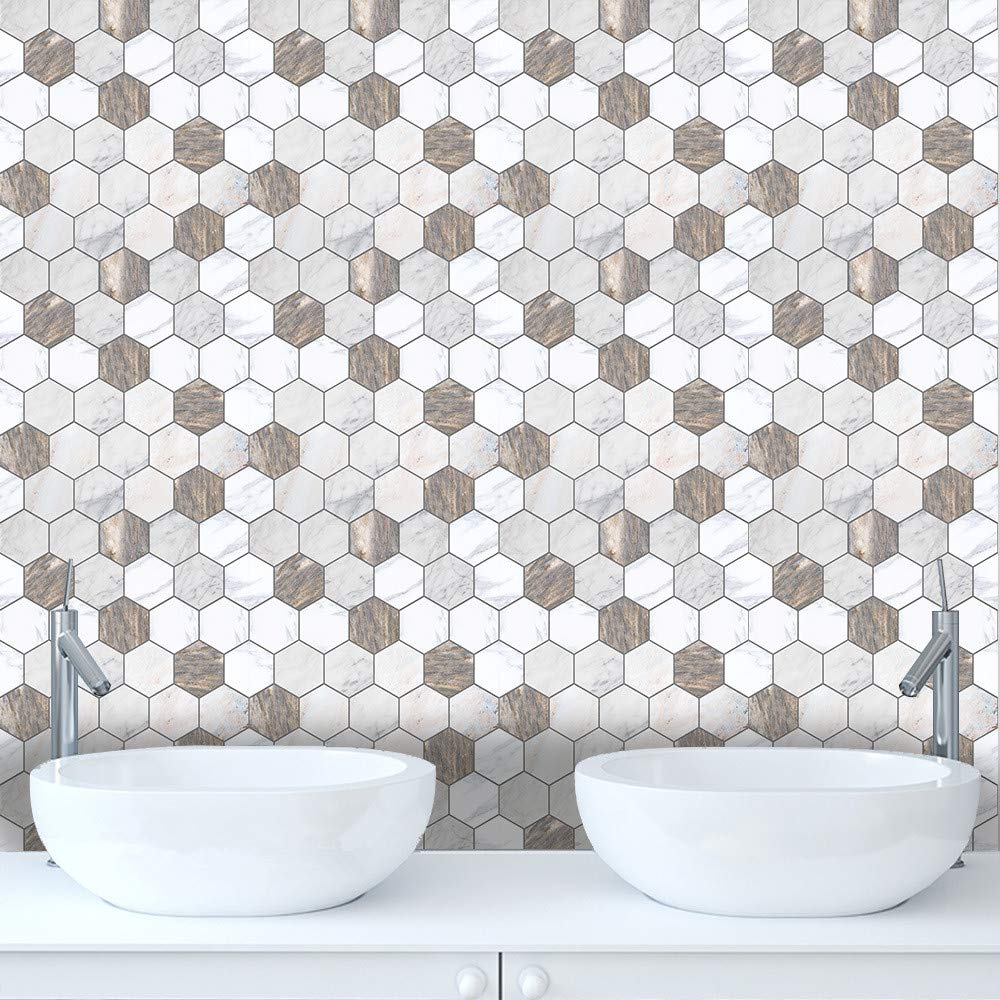 Hiser Adhésive Décorative à Carreaux Pour Salle De Bains Et Cuisine Stickers Carrelage, 24 Pièces Style Marocain Rétro De Luxe Léger Imperméables