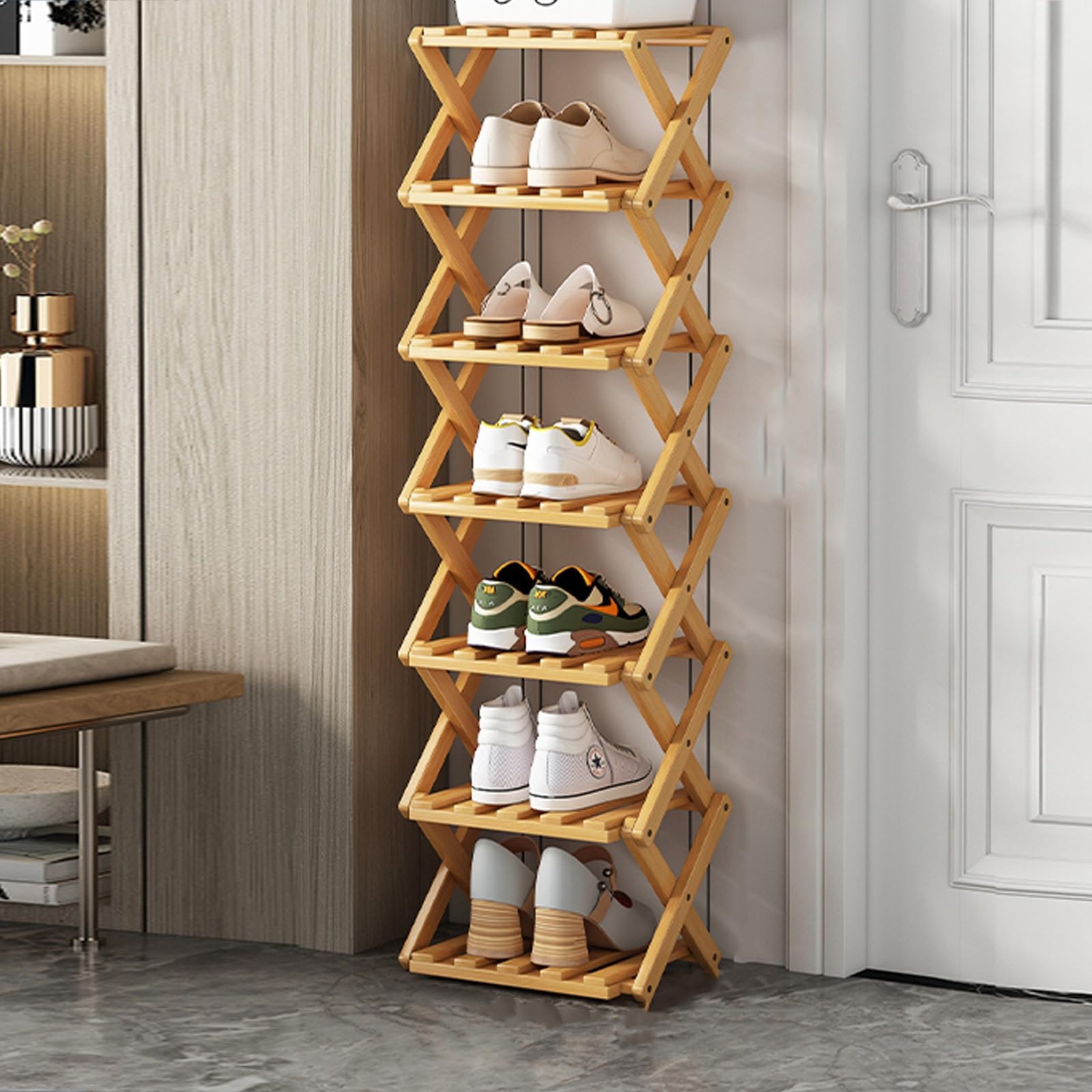 Étagère à chaussures verticale bambou pour libérer de l'espace