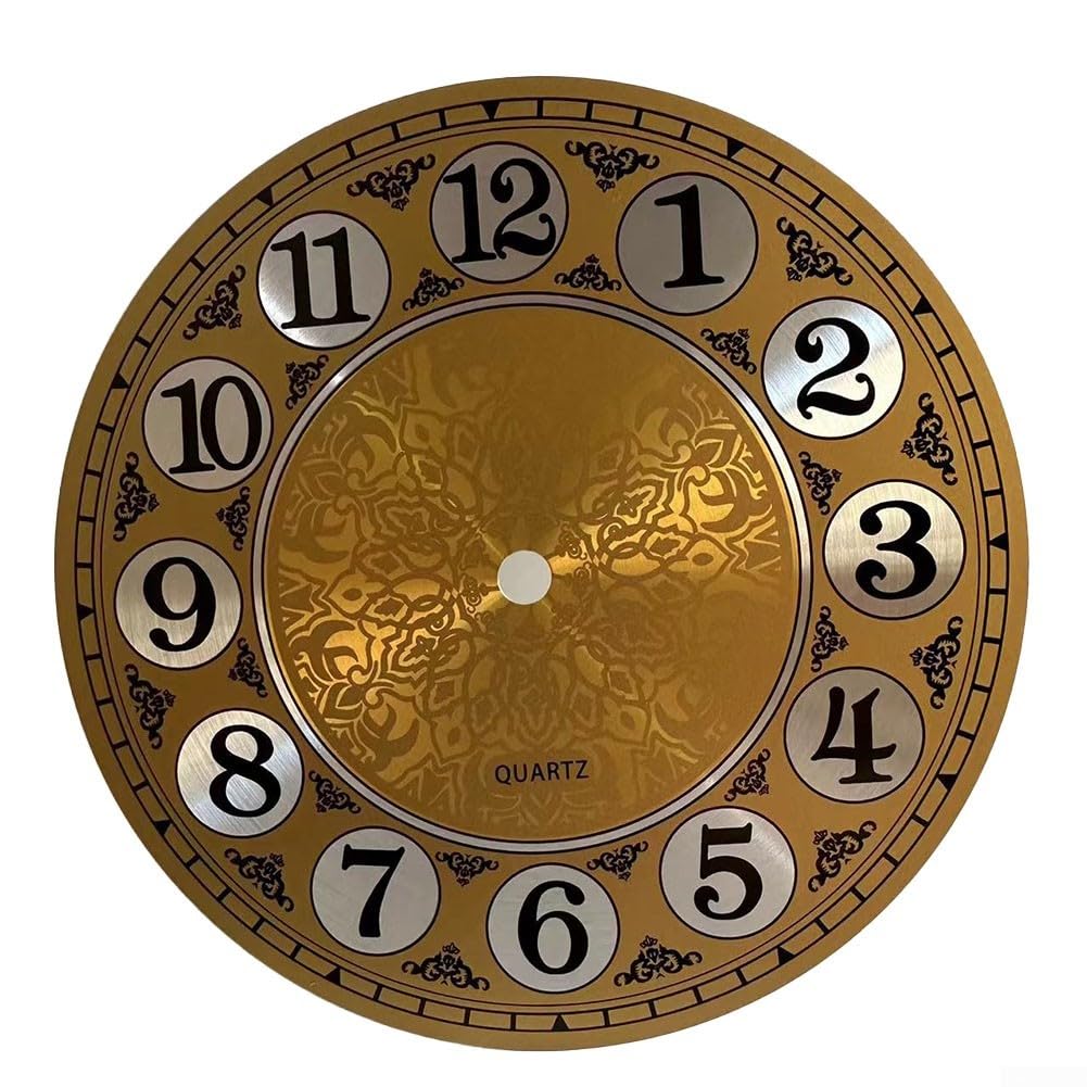 Aluminium-Zifferblatt, 160 mm, für Vintage-Wanduhr, 17,8 cm, goldfarbene Metallplatte mit arabischen Ziffern, DIY-Quarzuhr-Set