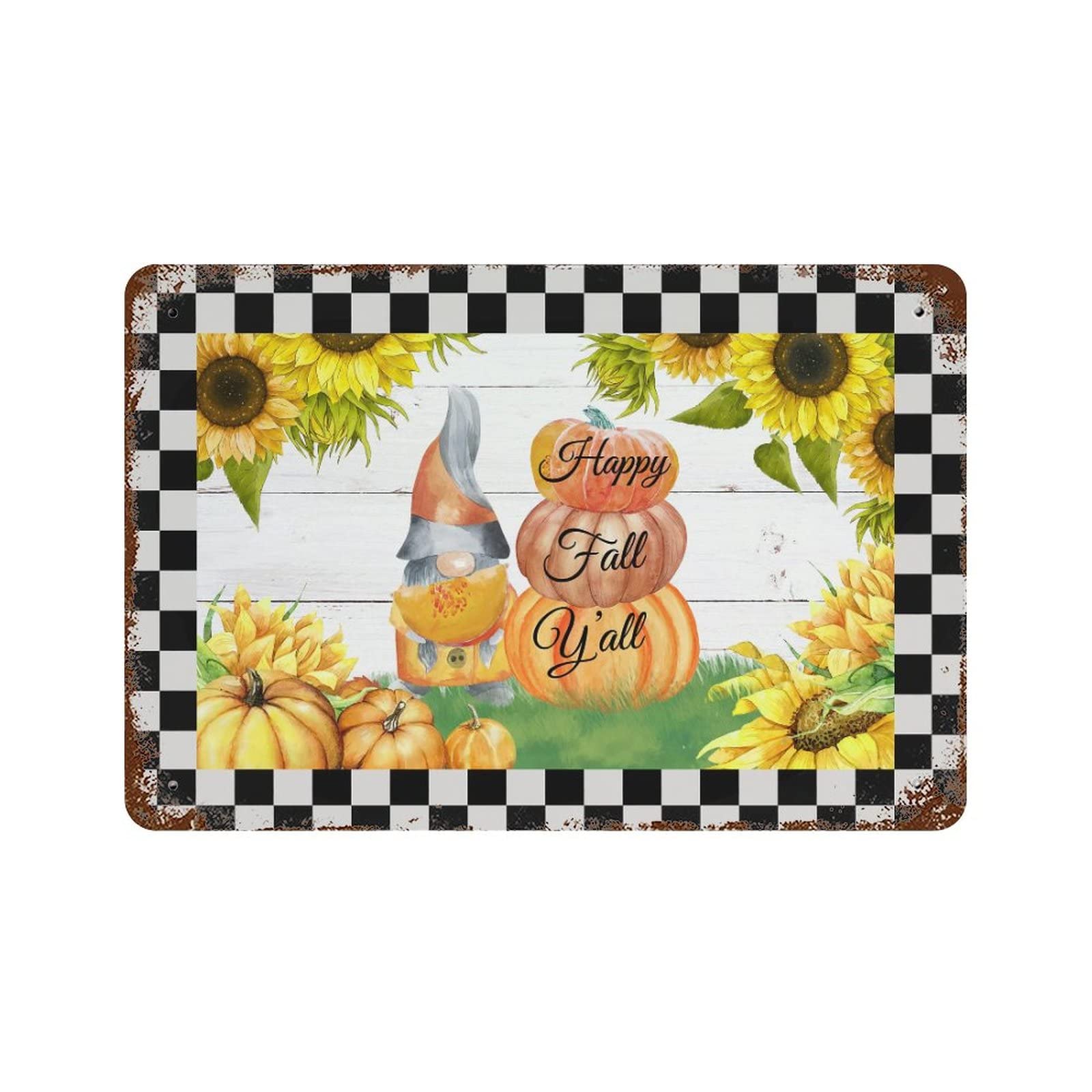 Pancarte en aluminium Happy Fall Y'all déco gnome automne