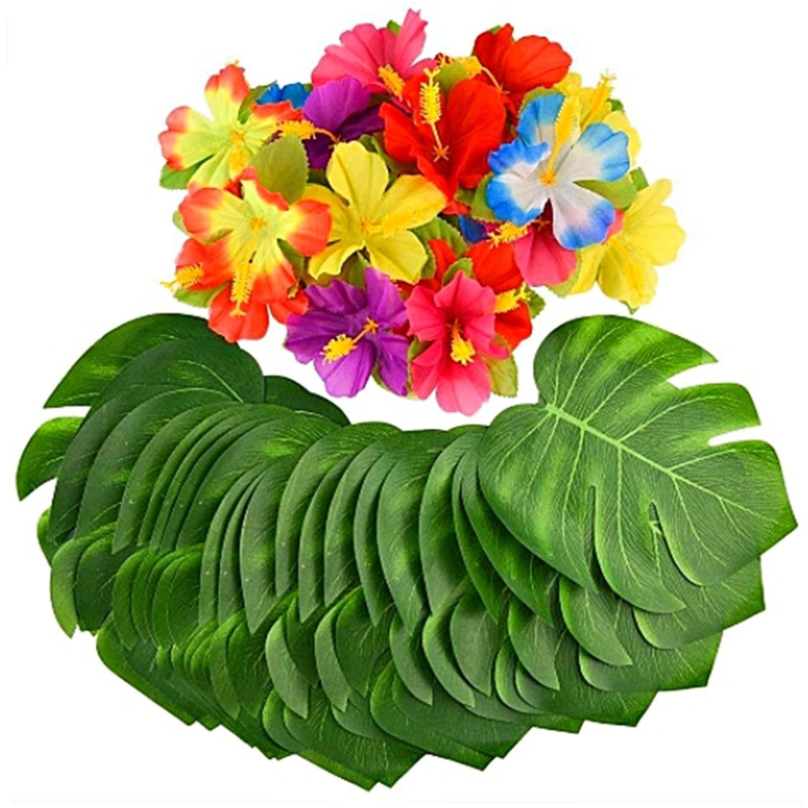 Amazon｜heizi ハイビスカス 造花 24個 モンステラリーフ 30枚セット