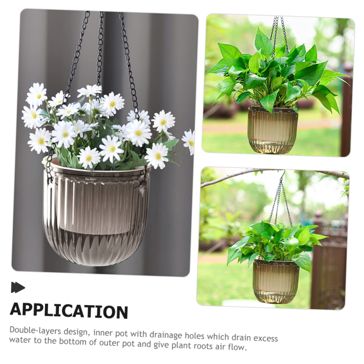 POPETPOP 3pièces Jardinière Suspendue Auto-irrigable Pots de Fleurs pour Plantes Intérieur Jardinières Suspendues pour Balcon et Maison