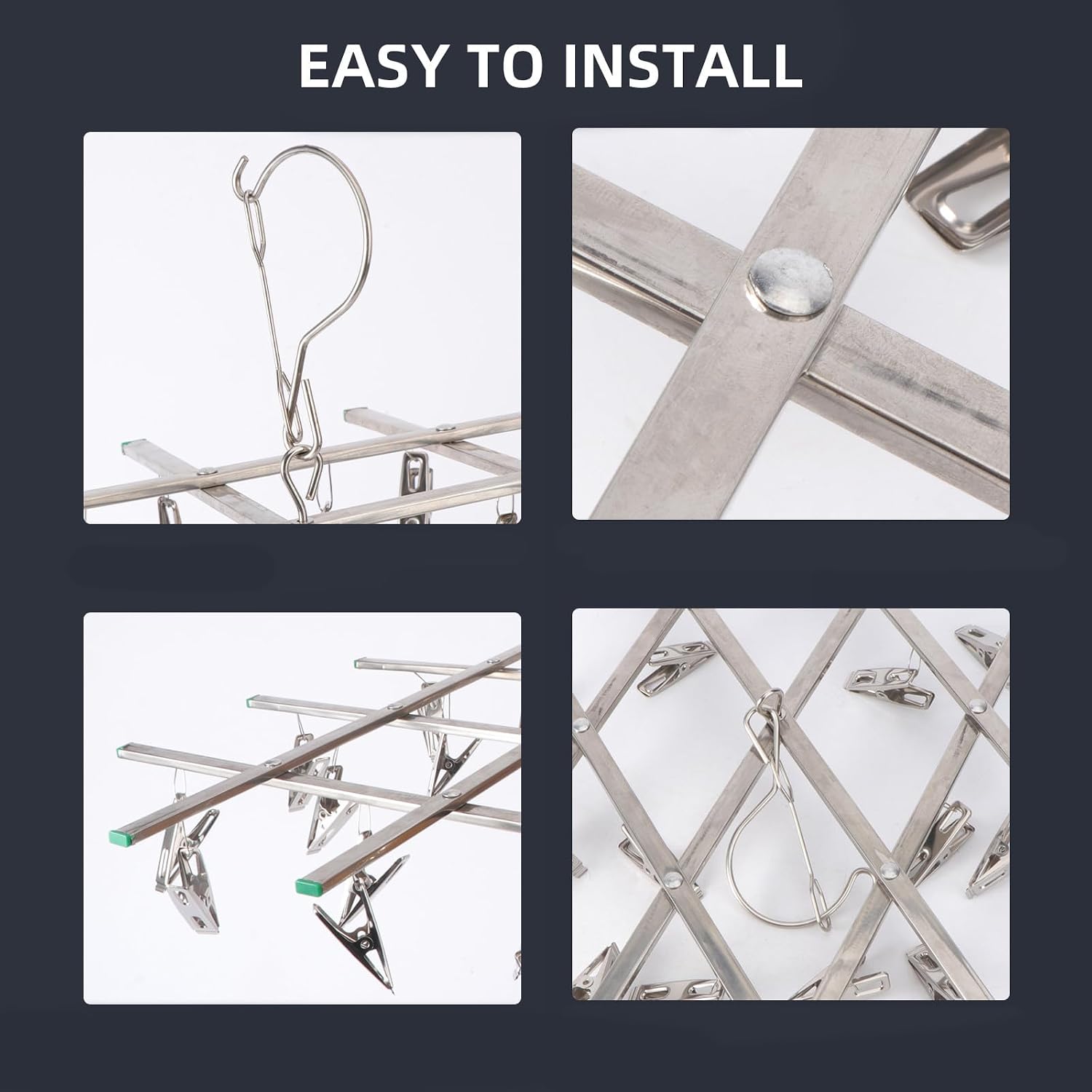 Stainless Steel Foldable Clothes Hanger Windproof Drying Rack with 20 Clips Retractable Laundry Hanger for Indoor and Outdoor Use