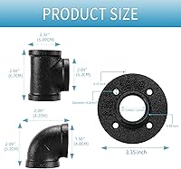 Vista 2 de Accesorio de Tubería Negra de 1", Paquete de 20 Brida de Piso/Codo/T de 1" Combo para Estilo Vintage Industrial, Bridas/Codo/T con Orificio Roscado