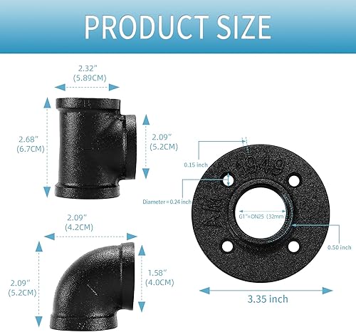 Miniatura 10 de Home TZH - Juego de 30 accesorios de tubería negra de 34 pulgadas, brida de piso negra de 34 pulgadas, codoT para estilo vintage industrial,