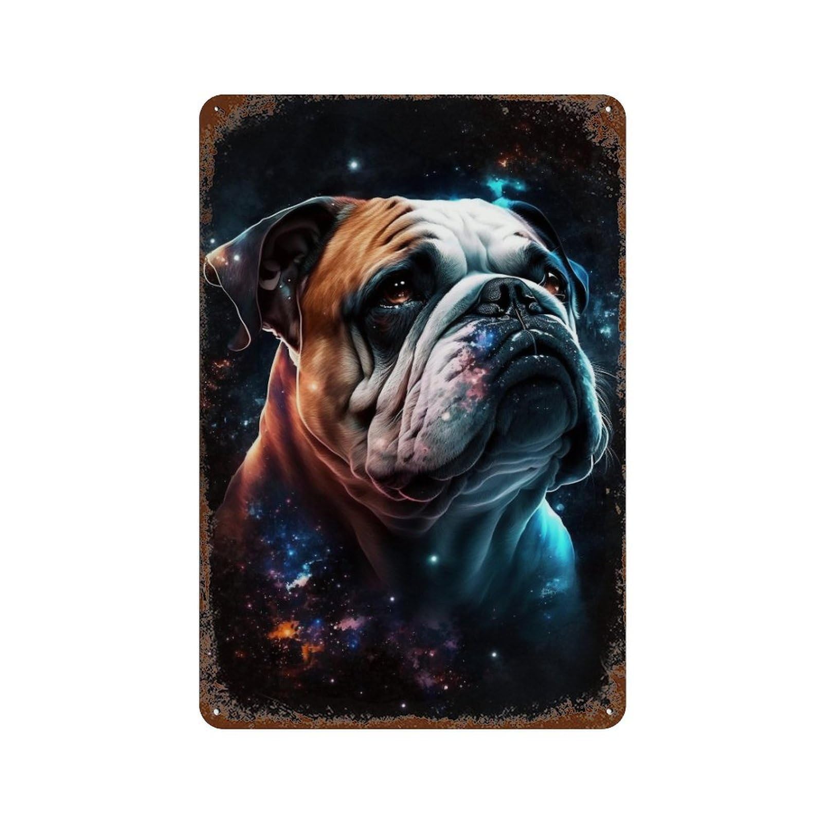 Cosmic Bulldog Portrait-10 Weathered Tin Sign 11.8"x7.9", Industrial Home Decor for Basement, Hobby Room And Garage Decor