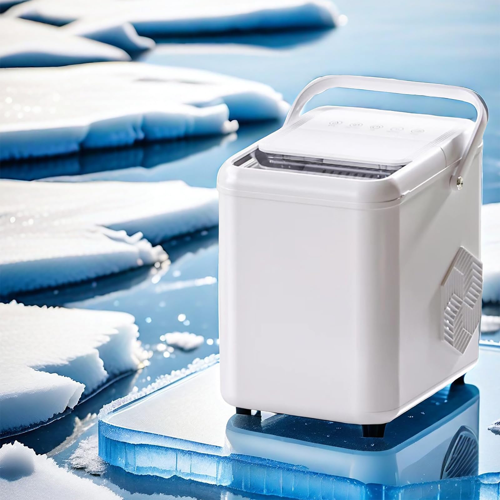 Máquina Hielo Eléctrica Sobremesa, Máquina Hielo Portátil con Agua Desmontable Azul, Puede Contener 90-100 Cubitos Hielo/2 Tamaños Cubitos Hielo/6 Min Dispensación Rápida Hielo, para Cocinas