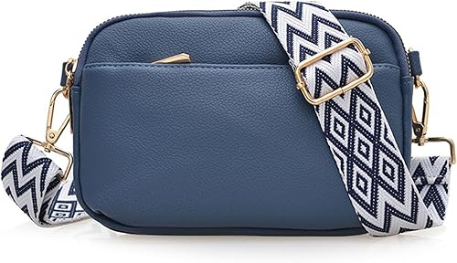 Bolsos cruzados para mujer, bolsos de hombro de cuero vegano, bolsos para mujer con correa ancha ajustable, Azul, Pequeña, Ocio