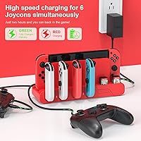 Vista 5 de Base de carga para controlador de interruptor compatible con Nintendo Switch OLED Mario Red Edition y Switch Model Joycon, estación de carga