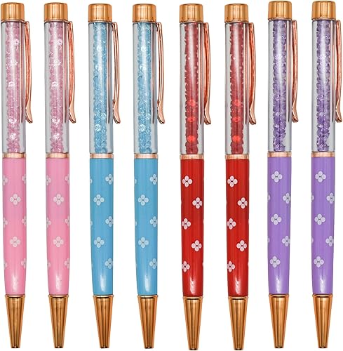12 bolígrafos flotantes con diseño floral de lujo, bolígrafos de cristal de diamante, bolígrafos de tinta para escuela, oficina, escritorio,