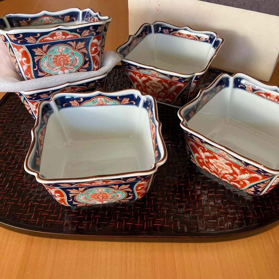 有田焼 龍峯窯 古伊万里 染付色絵金襴手 赤絵窓絵草花 小鉢