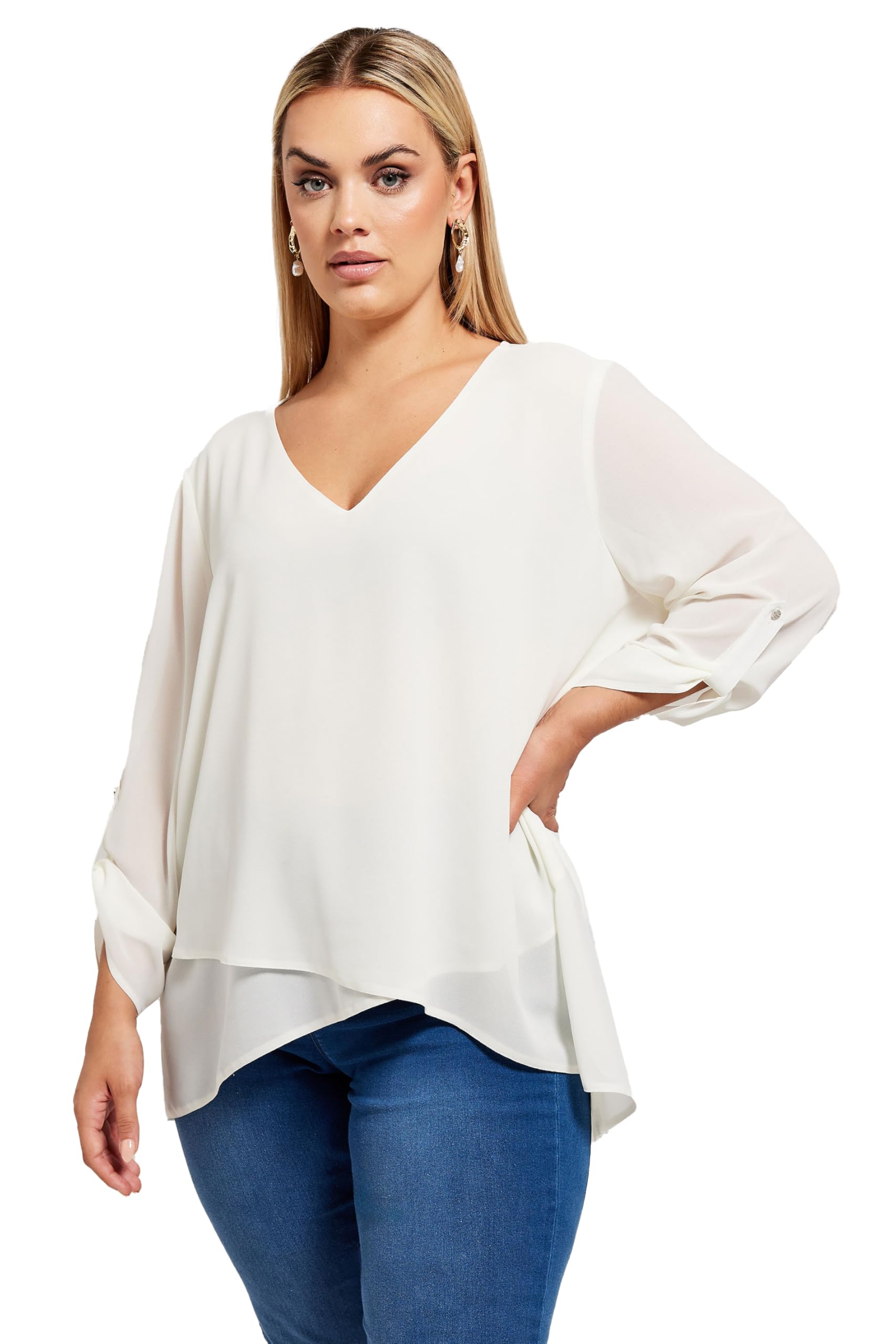 Yours London Curve White Asymmetric Hem Blouse - Women's - Plus Size Curve