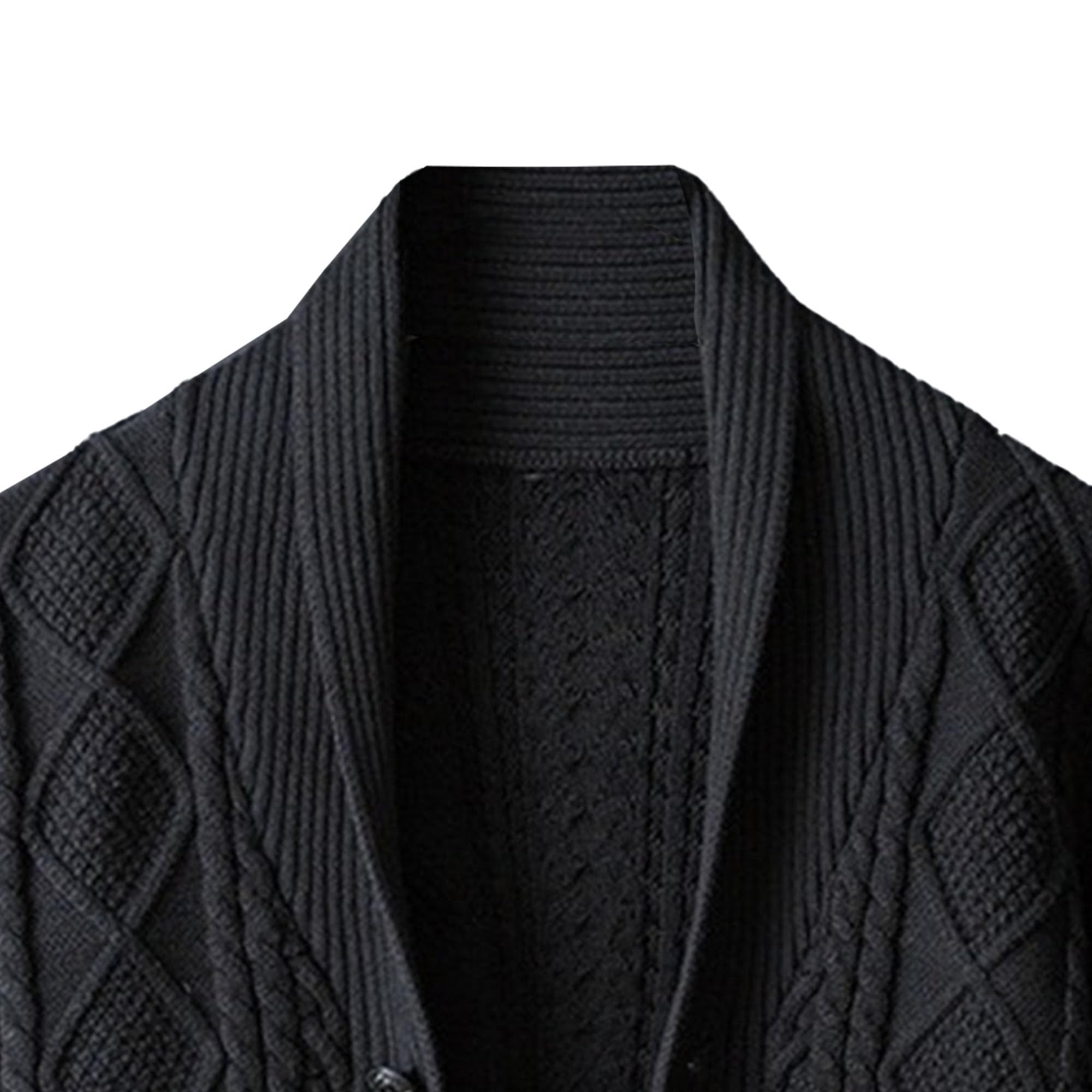 Men's Trendy Casual Cardigan Sweaters Buttons Down Cable Knit Cardigan Shawl Collar Sweaters with Pockets (Black 2,XX-Large)